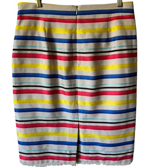 J. Crew Colorful Jacquard Stripe Pencil Skirt Straight Skirt Lined Fringe Hem - Picture 2 of 16